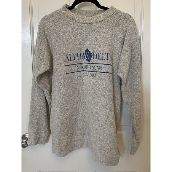 Woolly Threads Sweatshirt Alpha Xi Delta Madison WI Crewneck Sz Large Comfy EUC - Picture 8 of 8